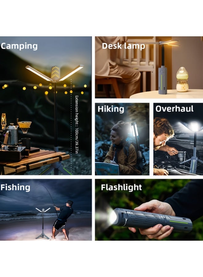 Rechargeable 8000mAh Camping and Work Light with Adjustable Stand 3.4 ft, 3000 Lumen Cordless Work Light Featuring 3 Adjustable Heads, Dimmable Emergency Flashlight with Telescopic Tripod (KXK8026) - Image 2